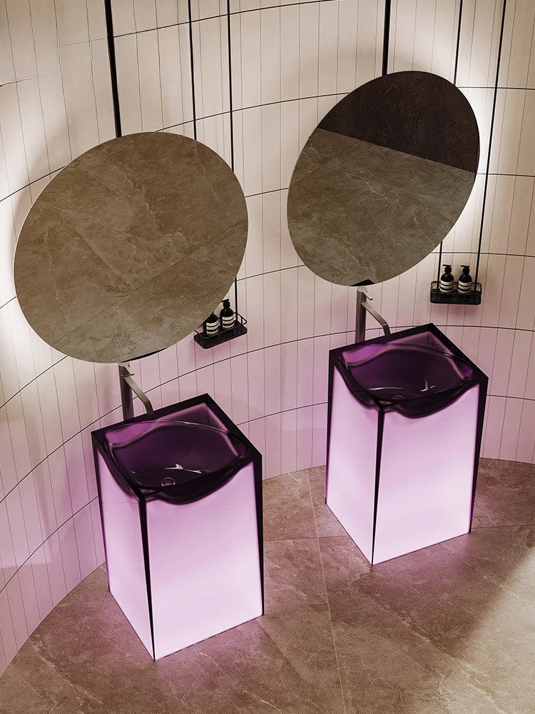 Purple Hotel Homestay Transparent Resin Luminous Hand Washbasin Balcony Outdoor Washstand Column Basin Bathroom Cabinet