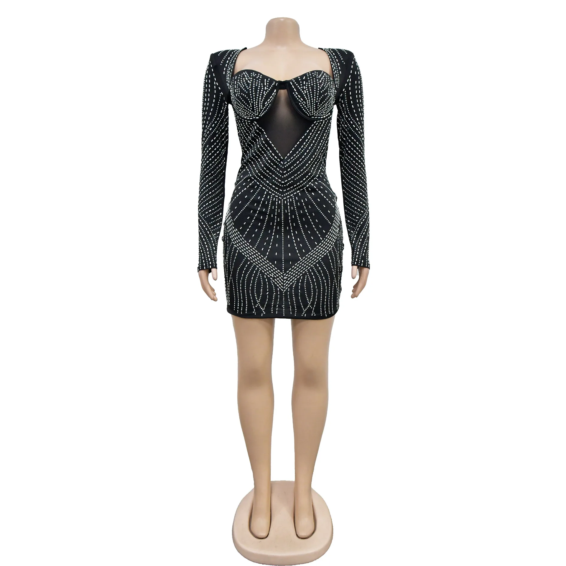 

Новая мода, сексуальное, с длинным рукавом, квадратным воротником, с блестками, сетчатое, без бретелек, однотонное, облегающее, выше колена, мини-платье для женщин, 4 цвета