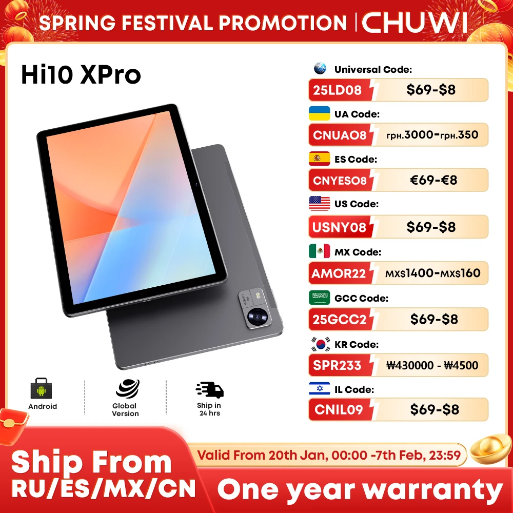 Chuwi hi10x pro tablet android 13, unisoc t606 4gb ram 128gb rom tablets, 10.1 "1280x800 tela ips 7000mah bateria, 2.4g/5g wifi