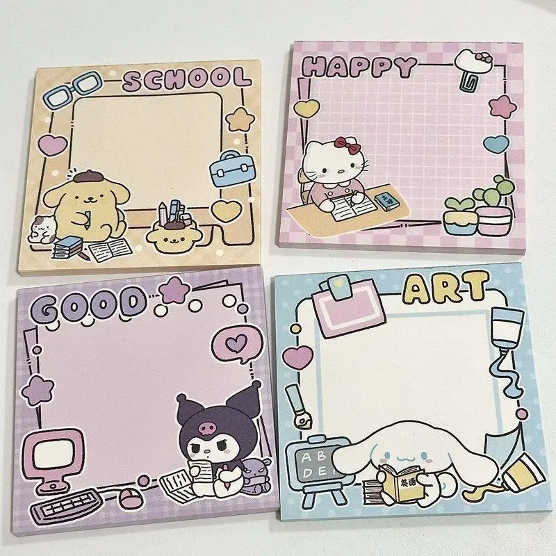 6Pcs Sanrio Hello Kitty Kuromi Cinnamoroll Viscous Sticky Note Hand Accounting Material Comic Message Book Notepad Index Sticker