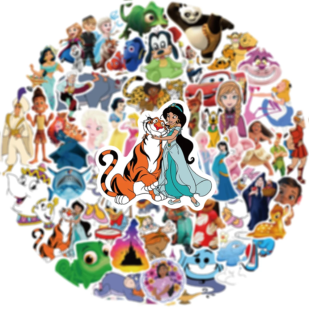 10/30/50/100pcs Disney Mix Stitch Micky Princess Cute Stickers Graffiti Decals Motorcycle Laptop Waterproof Sticker for Kid Toy