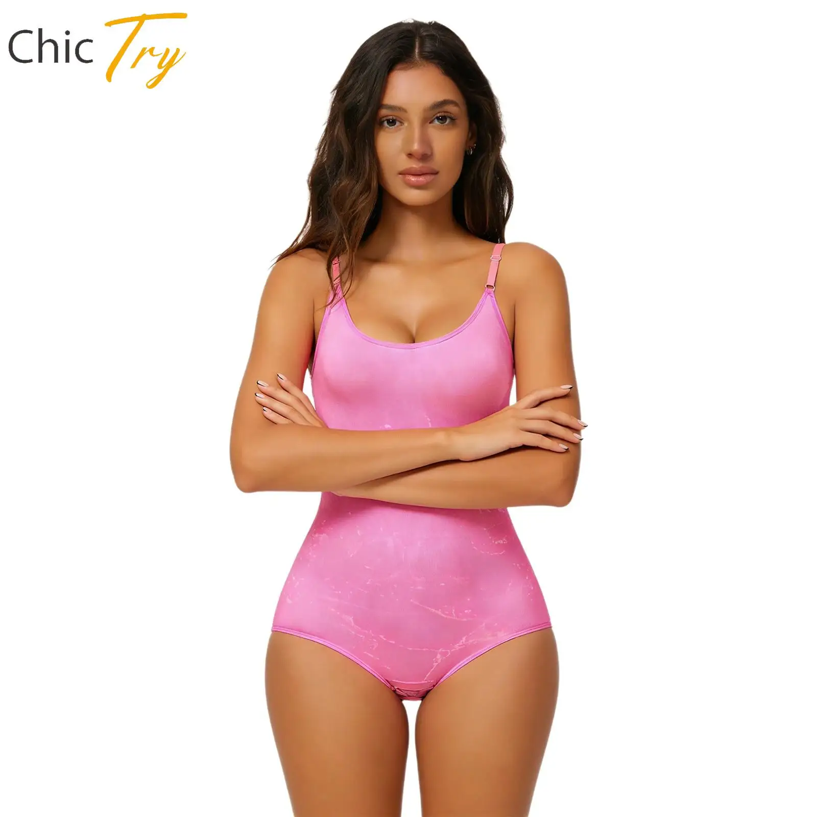 

Adult Women's Adjustable Shoulder Straps Printed Leotard Close-Fitting Bodysuit Shapewear for Sports Workout Gym Yoga Running