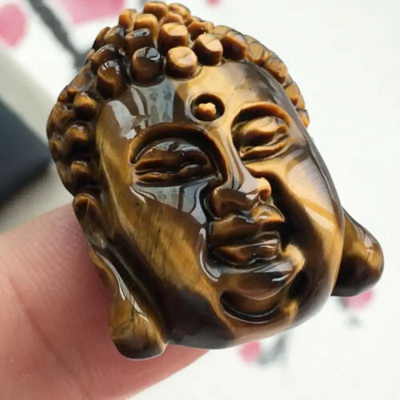 Certified Natural Tiger-Eye Stone Jade Hand-Carved Buddha Amulet Pendant