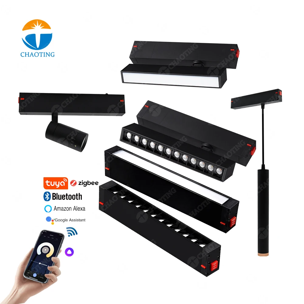 Recessed Aluminum Black White Movable Hidden Commercial Track Linear Spot Lights 2 Wire Spotlight Magnetic Rails Lighting System