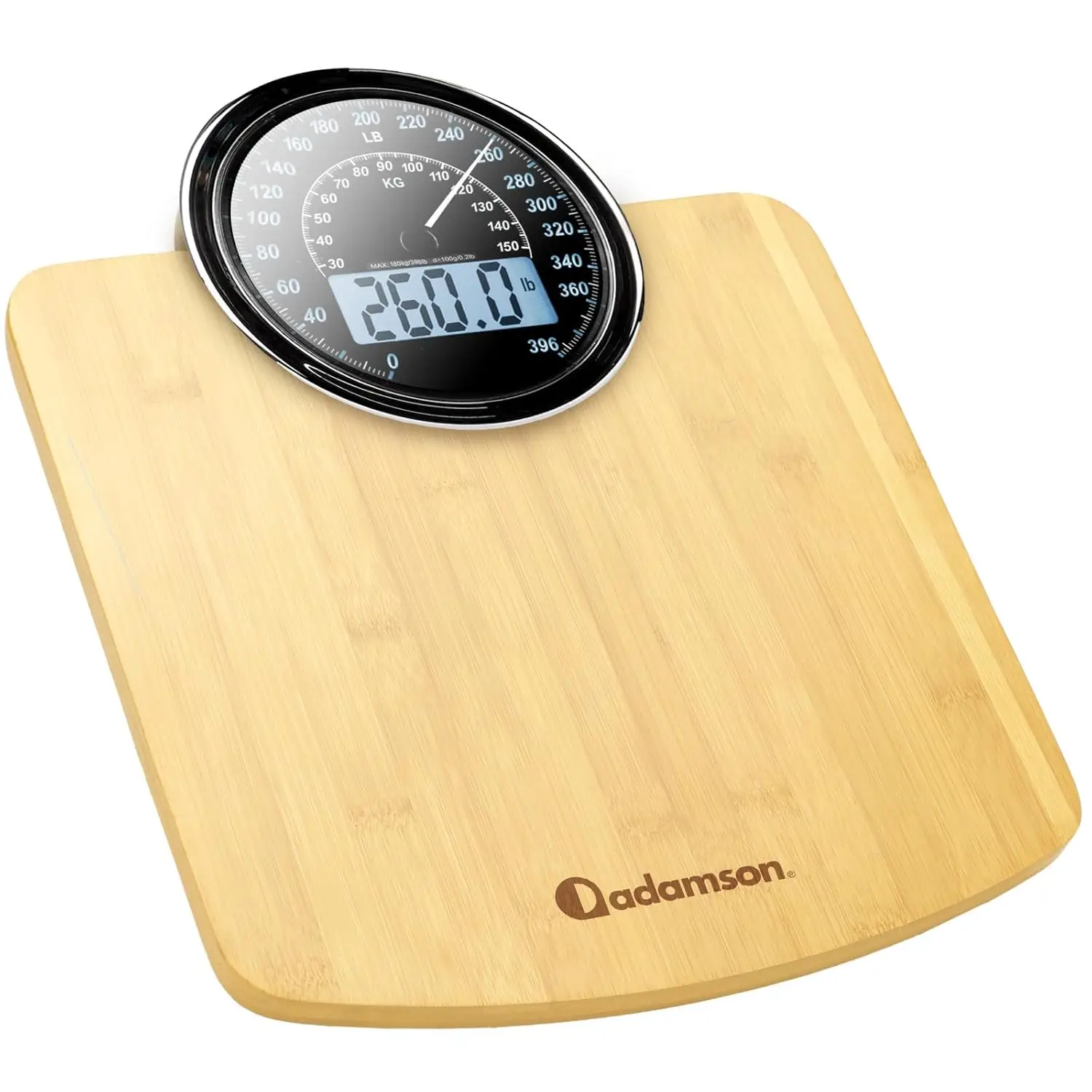 

Hybrid 2-in-1 Analog & Digital Bathroom Scale - 400lbs Capacity, Tempered Glass Platform, Large Backlit Display