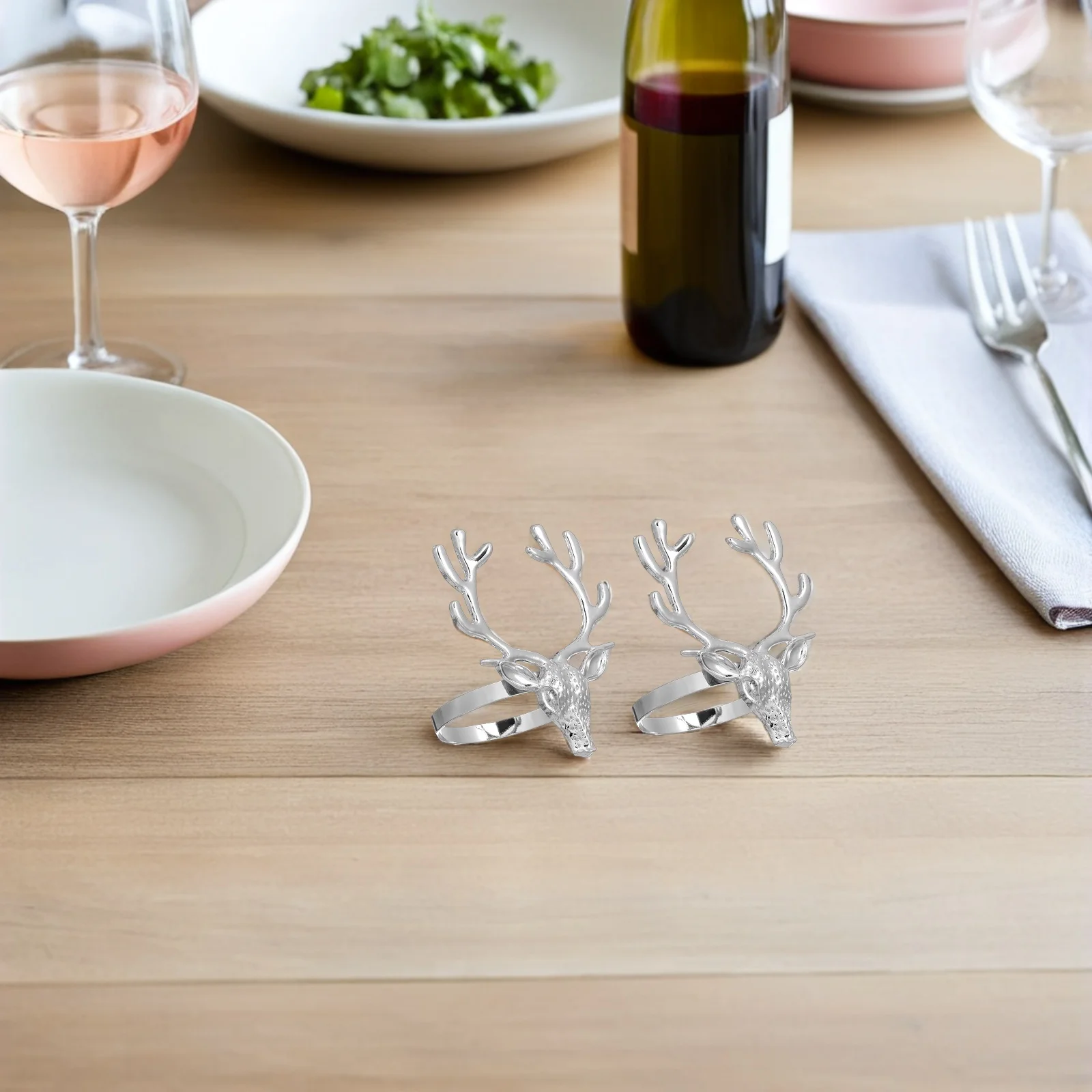 

8 Pcs Christmas Party Napkin Holder Circle Dining Table Serviette Deer Buckles Setting Head Clasp Ring Decorative