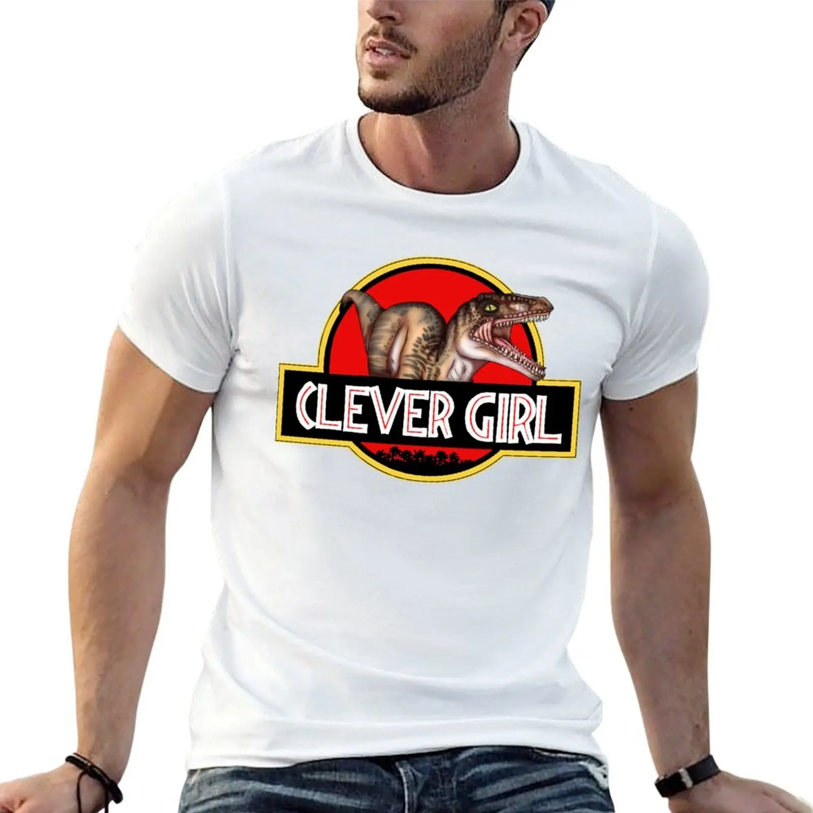 

Jurassic Park The big one Velociraptor Clever Girl logo T-Shirt t shirts cotton 100% man t shirt cotton T-Shirt