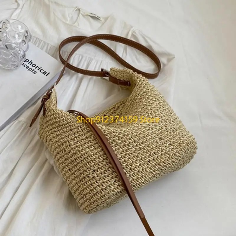 

G5AE Trendy Braided Beach Bag, Stylish Straw Shoulder Bag for Women, Large Tote