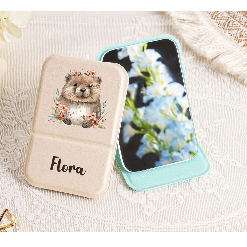 Customized Portable Mirror Double-sided enlarged PU leather Outdoor camping folding beauty mirror Christmas high-value practica