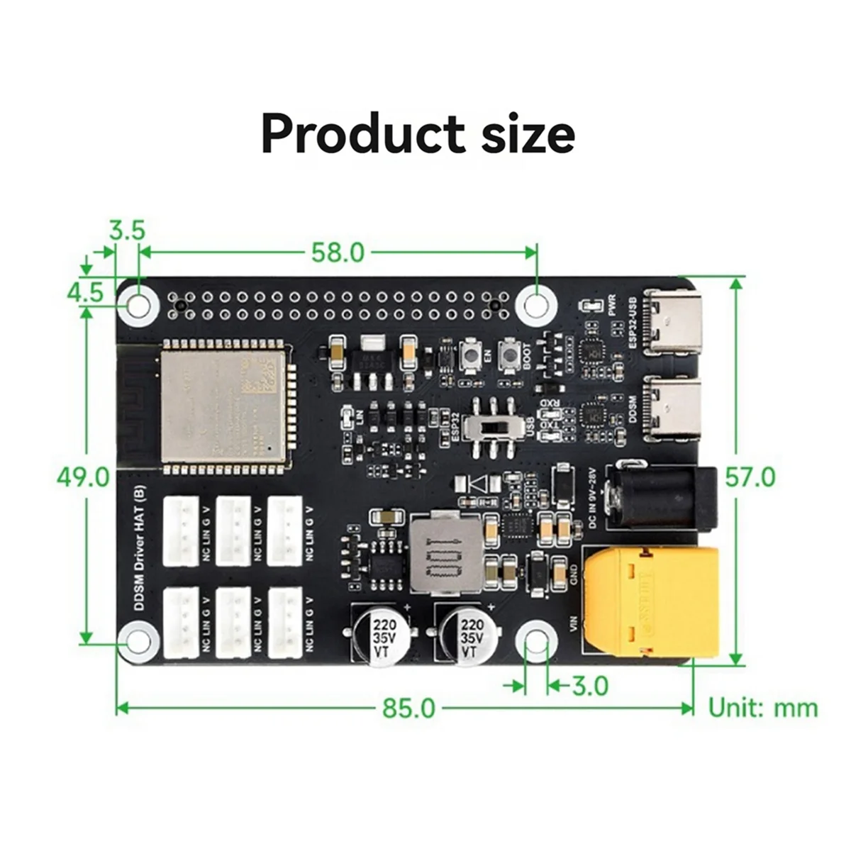 BISMZ ESP32 DDSM Scheda Driver Motore HAT per Raspberry Pi 2.4G WiFi Modulo Wireless per Motori Hub Servo a Azionamento Diretto
