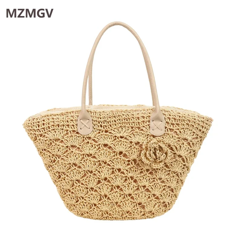 

Summer Large Capacity Hand Knitting Straw Bag with Inner Pocket Casual Crochet Beach Handbag Travel Vacation Shopping Tote 2025