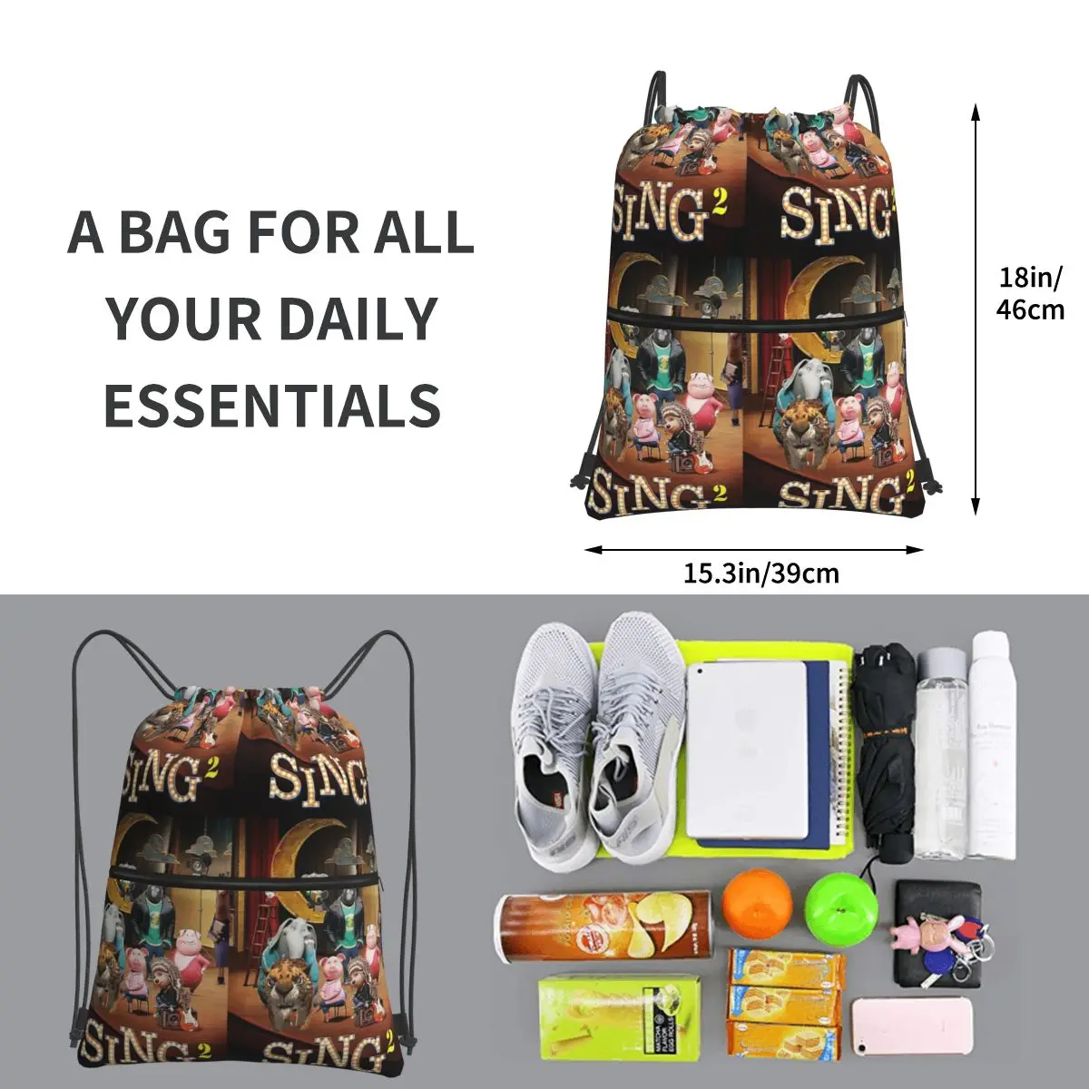 Sing 2-mochila portátil con cordón para hombre y mujer, bolsa con cordón, a la moda, para viaje, deporte