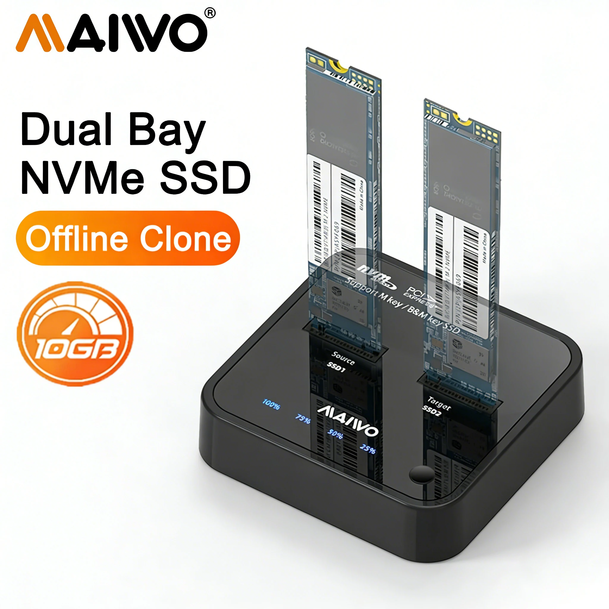 

MAIWO M.2 NVMe Dual-Bay Hard Drive Docking Station Offline Clone M2 SSD USB 3.1 Clone Drive State Offline SSD Adapter Enclosure