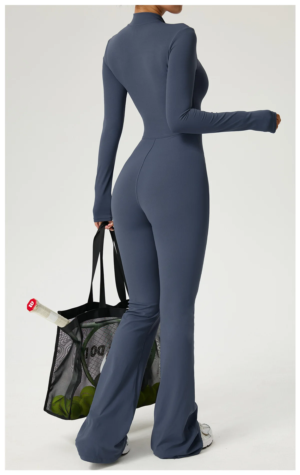 Neuer Reißverschluss-Jumpsuit mit Schlaghose Damenkleidung Sportbekleidung Gym Yoga Sportsets Spandex Nylon Trainingssets Damen Trainingsanzug – Detail 17