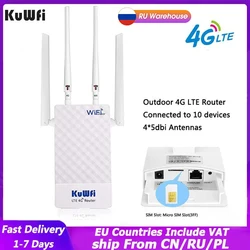 Kuwfi-屋外4gwifiルーター、300mbps、cat4、防水ワイヤレスルーター、SIMカードモデム、IPカメラ用の4つのアンテナを備えたwifiエクステンダー