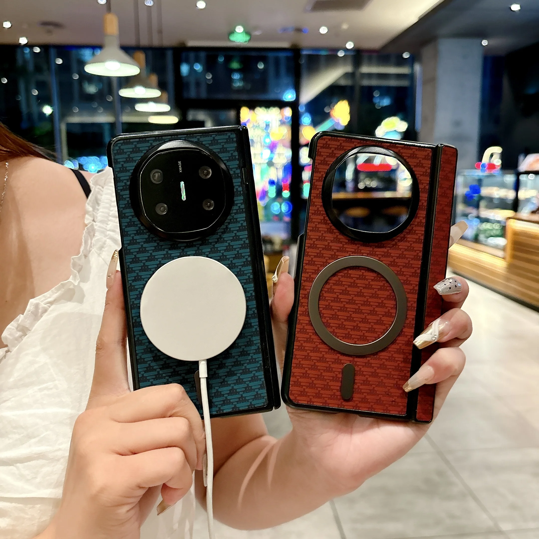 

Back Cover For Huawei Mate X3 X5 X6 Case Pyramid Pattern Magnetic Attraction Hard Pc Shockproof Phone Case