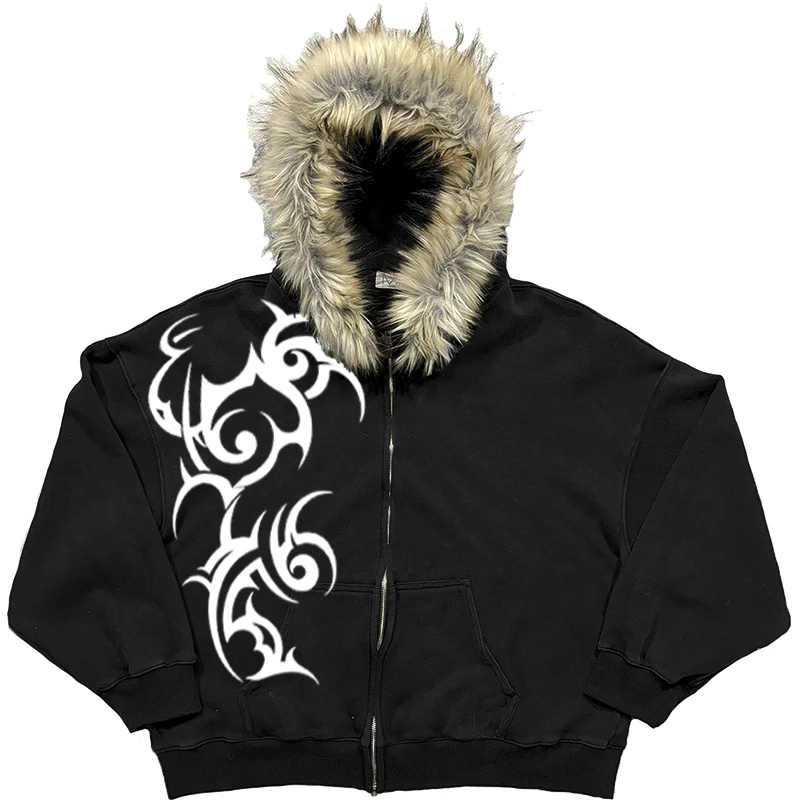 Tik Tok hot selling American style men's and women's plush fur collar decoration personalized print punk Gothic Y2K Harajuku