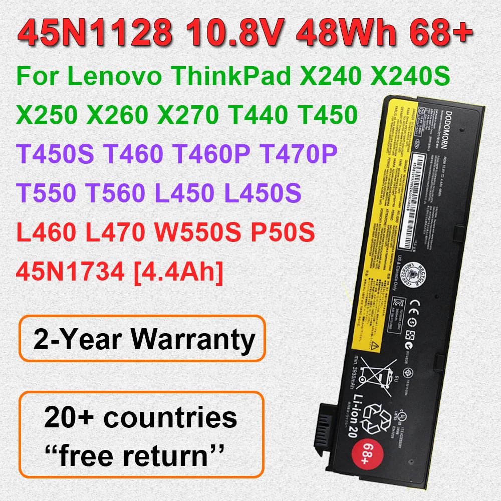 

For Lenovo ThinkPad X240 X250 X260 X270 T440 T440S T450 T450S T460 T460P T470P T550 45N1128 45N1734 Replacement Laptop Battery