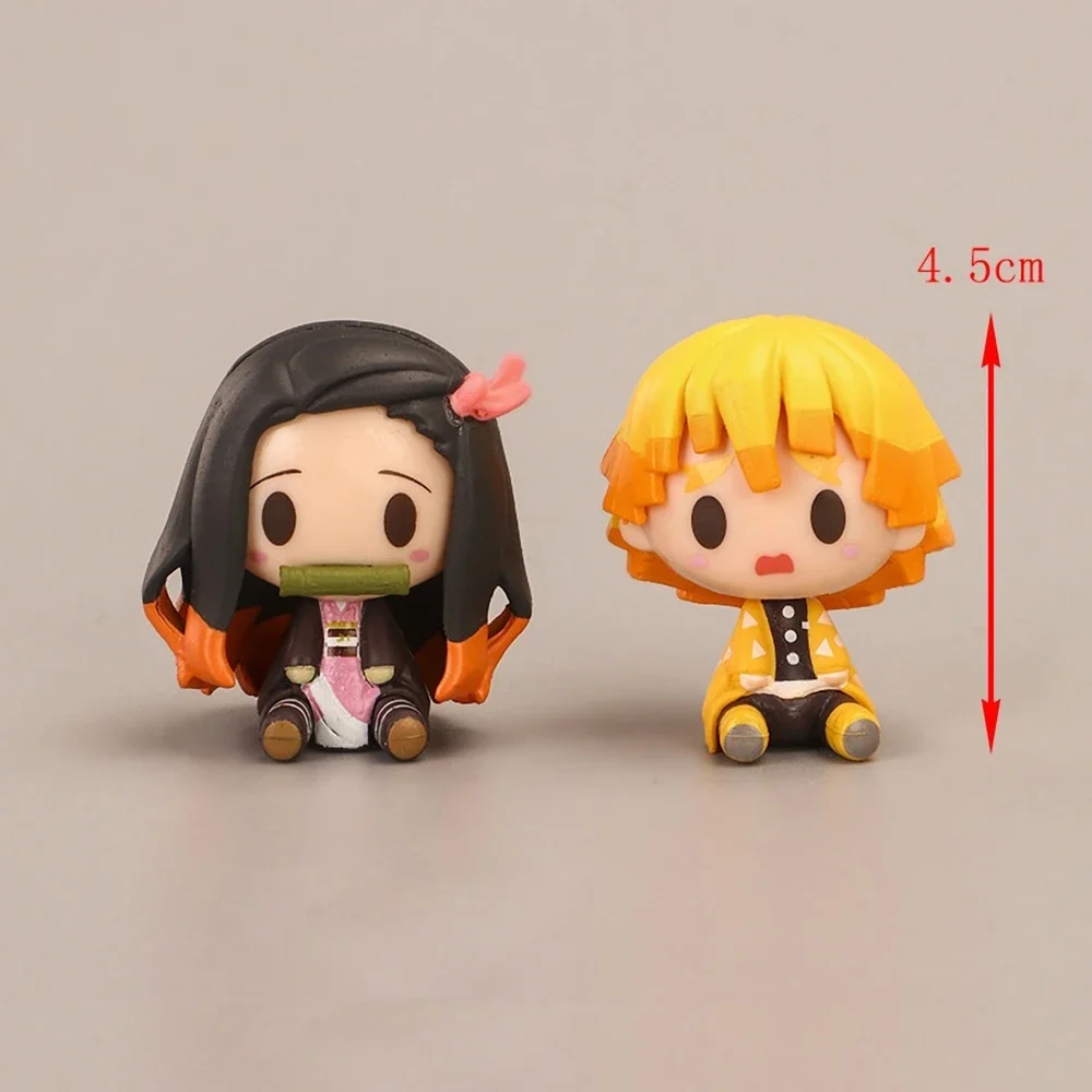 4 peças anime assassino do diabo q-versão nezuko tanjirou zenitsu inosuke mini boneca kawaii ação boneca pvc brinquedo