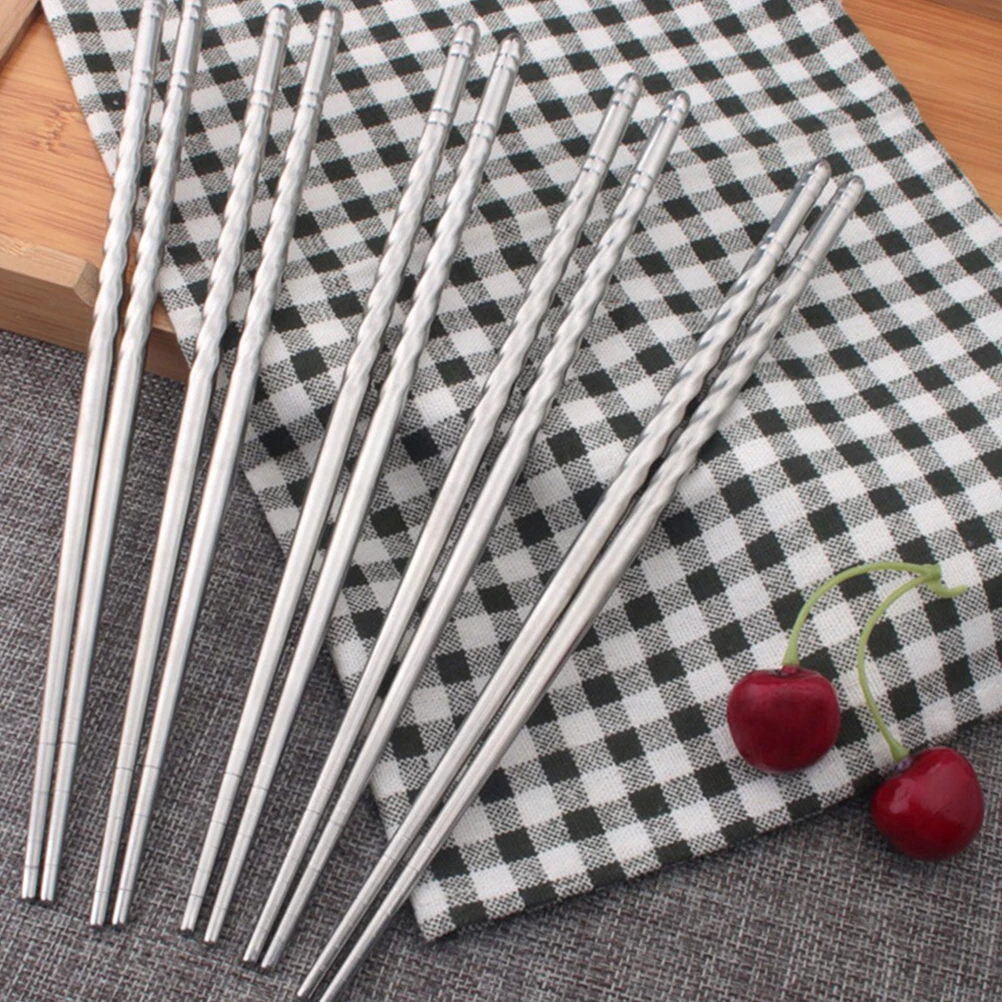

10 Pcs Spiral Stainless Steel Chopsticks Non Slips Lightweight Reusable Tapered End Passivated Safe Easy Cleanup Eco Friendly