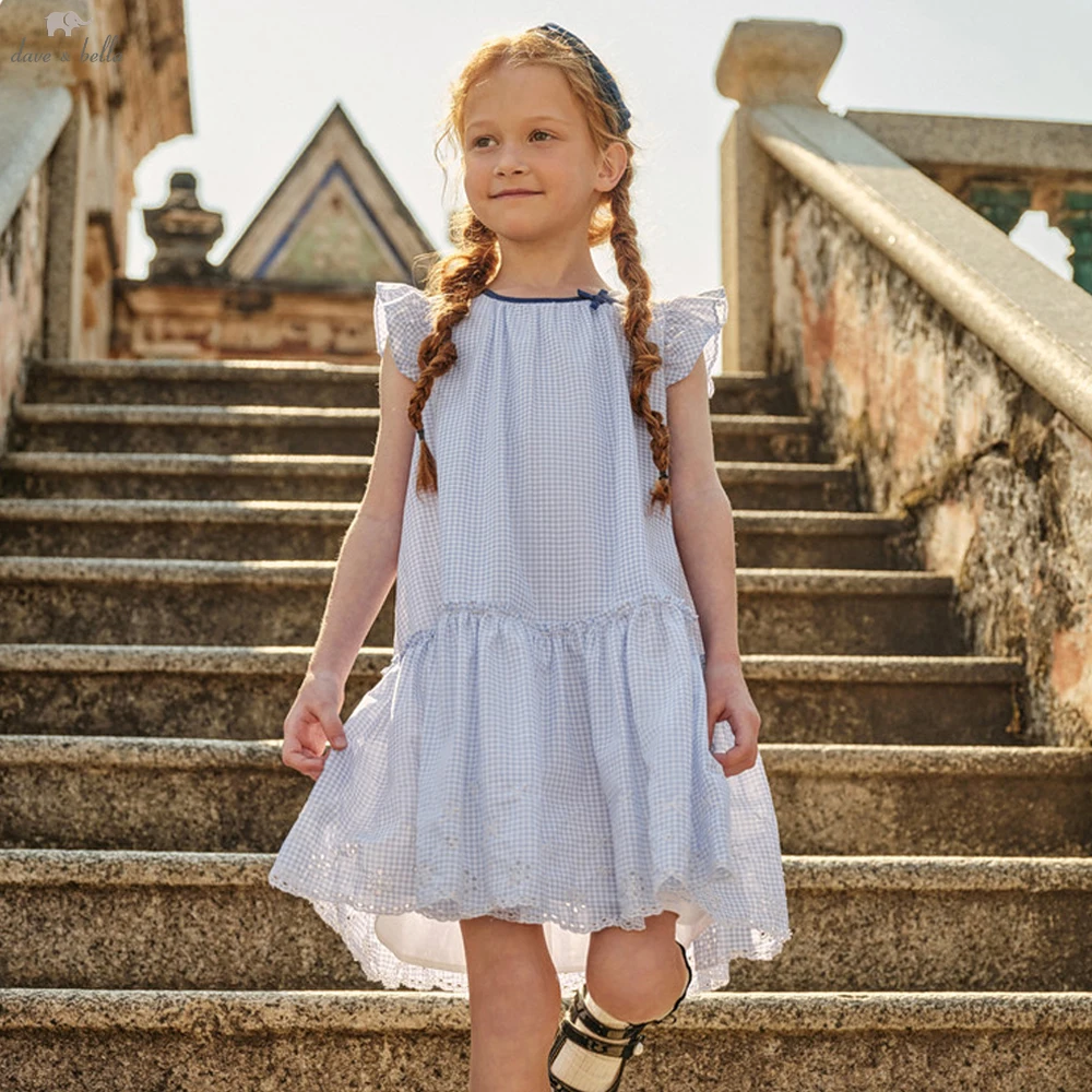 

Dave Bella Girls Summer Princess Dresses Hollow 7-13 Years Children Plaid Sleeveless Party Dress Cotton Clothes DK2262194
