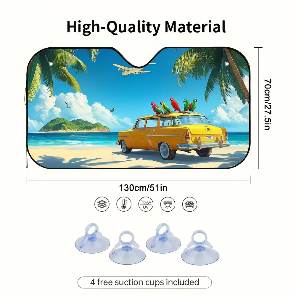 1pc A Two-Dimensional Flat Sunshade For Beach Holidays Featuring A Stylish Design – Maintains A Cool Temperature Inside Your Veh
