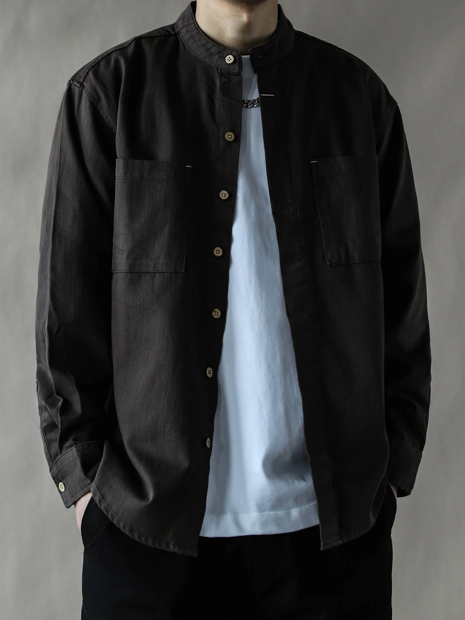 

American Retro Pure Cotton Long Sve irt Men's Spring Loose Casual irt Color 2026 Open Cardigan Coffee Color