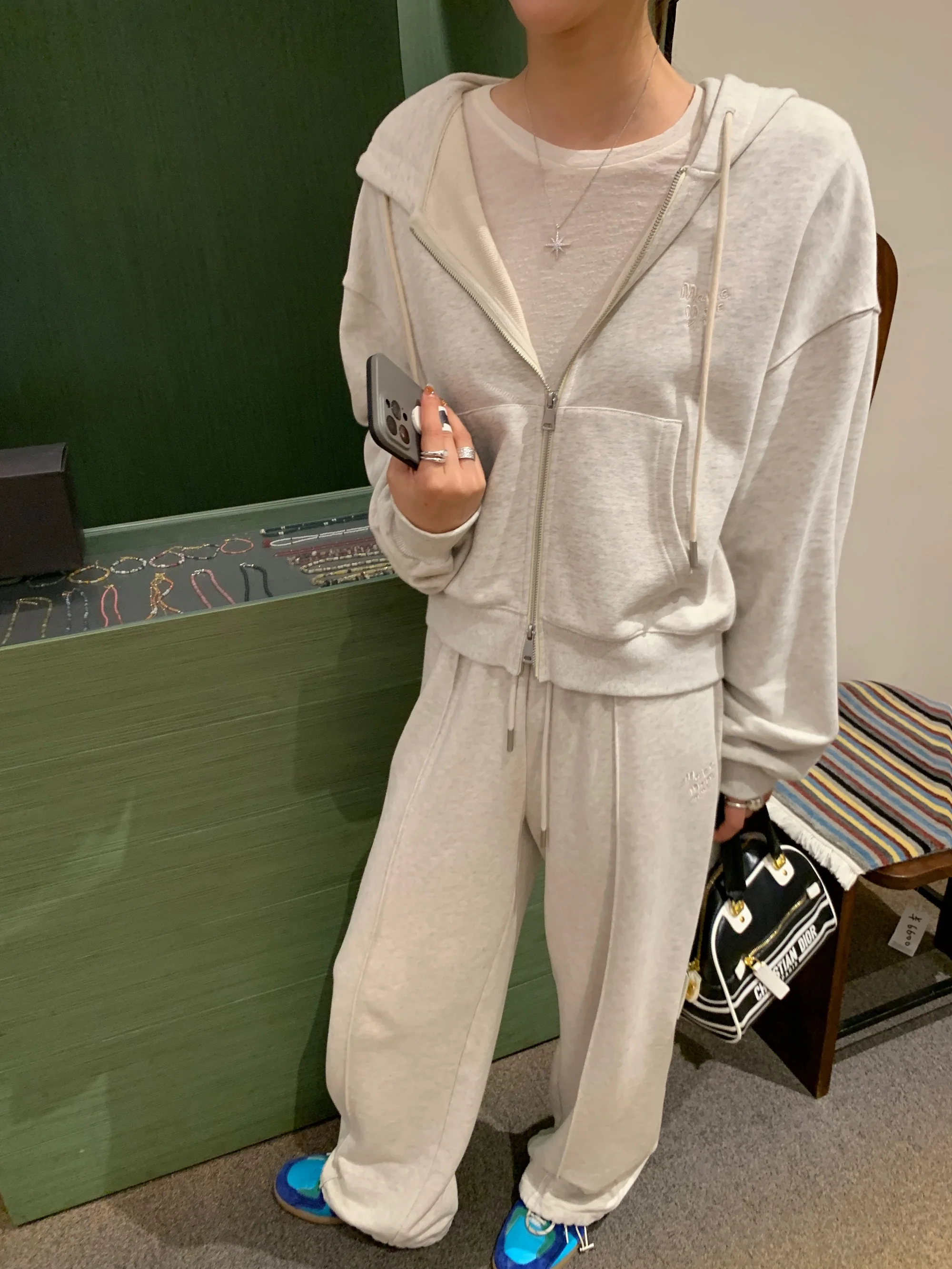 

Женский комплект Lazy Street Sle: худи и брюки на молнии из смесового хлопка, повседневный удобный костюм-двойка для весны и осени