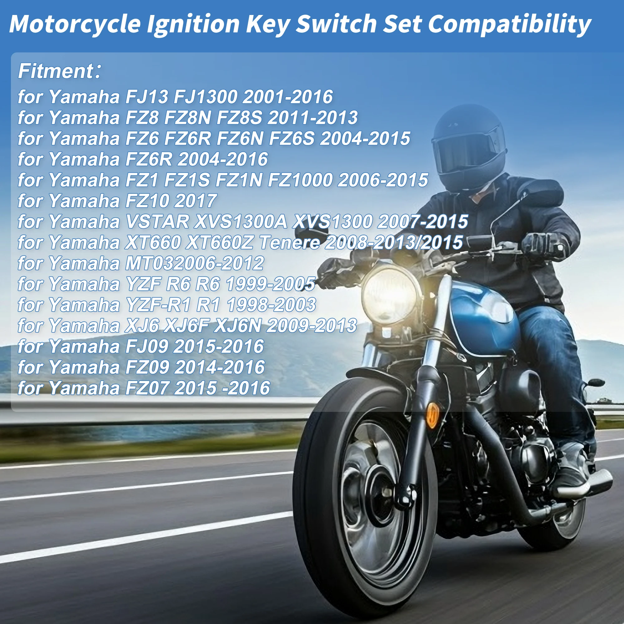 Motoforti Ignition Key Switch Ignition Switch Lock Set for Yamaha FJ13 FJ1300 01-16 1 Set