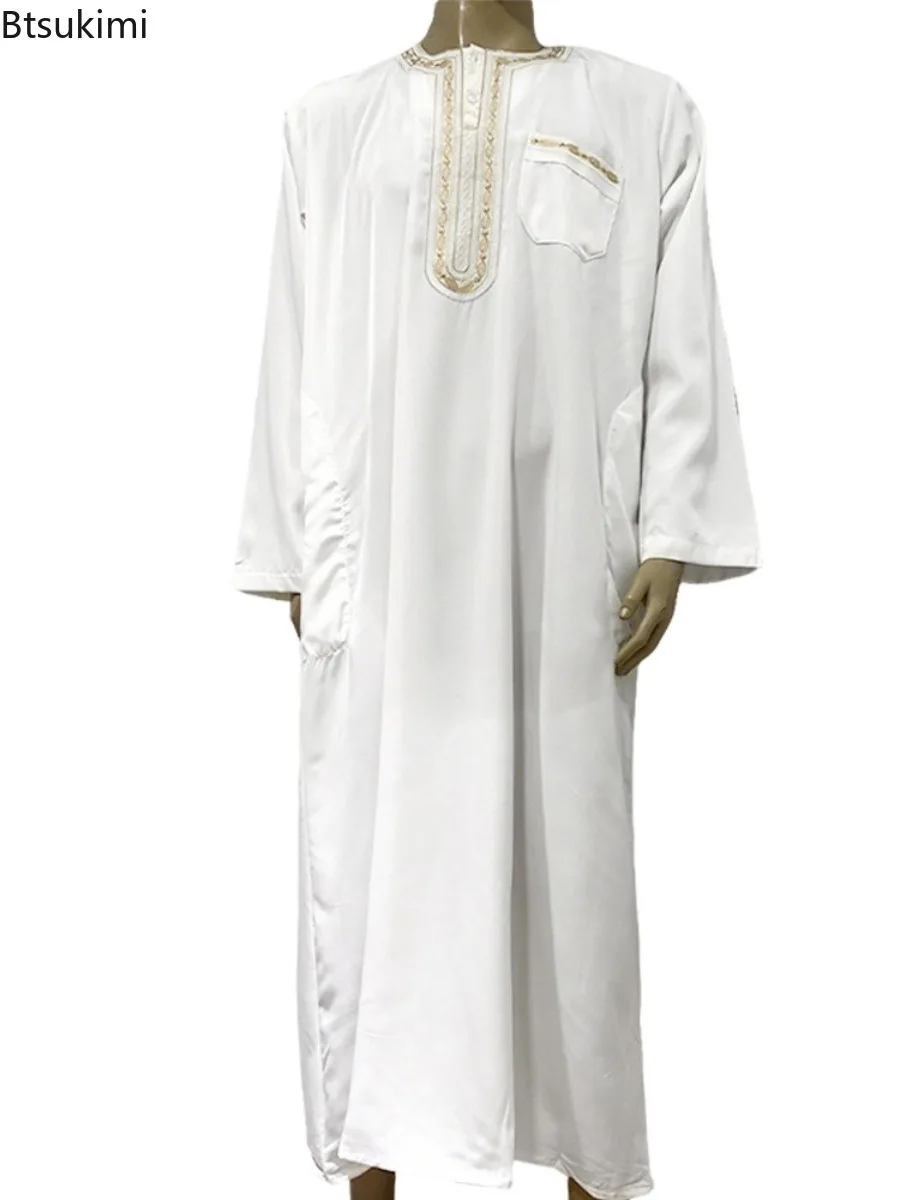 New Muslim Men Long Sleeve Abaya Middle East Ethnic Style Jubba Thobe Pakistan Saudi Arab Kaftan Islamic Clothing Prayer Dress