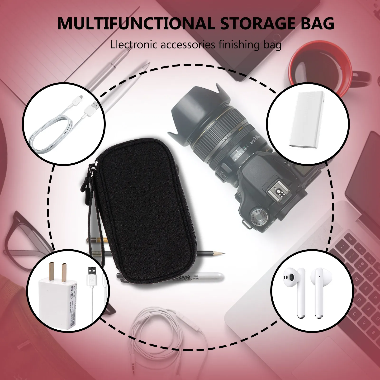 1Pcs Electronics Organizer Pouch for Travel Home Business Trip Fine Workmanship USB Cables Storage Bag Earphone Holder Sundries