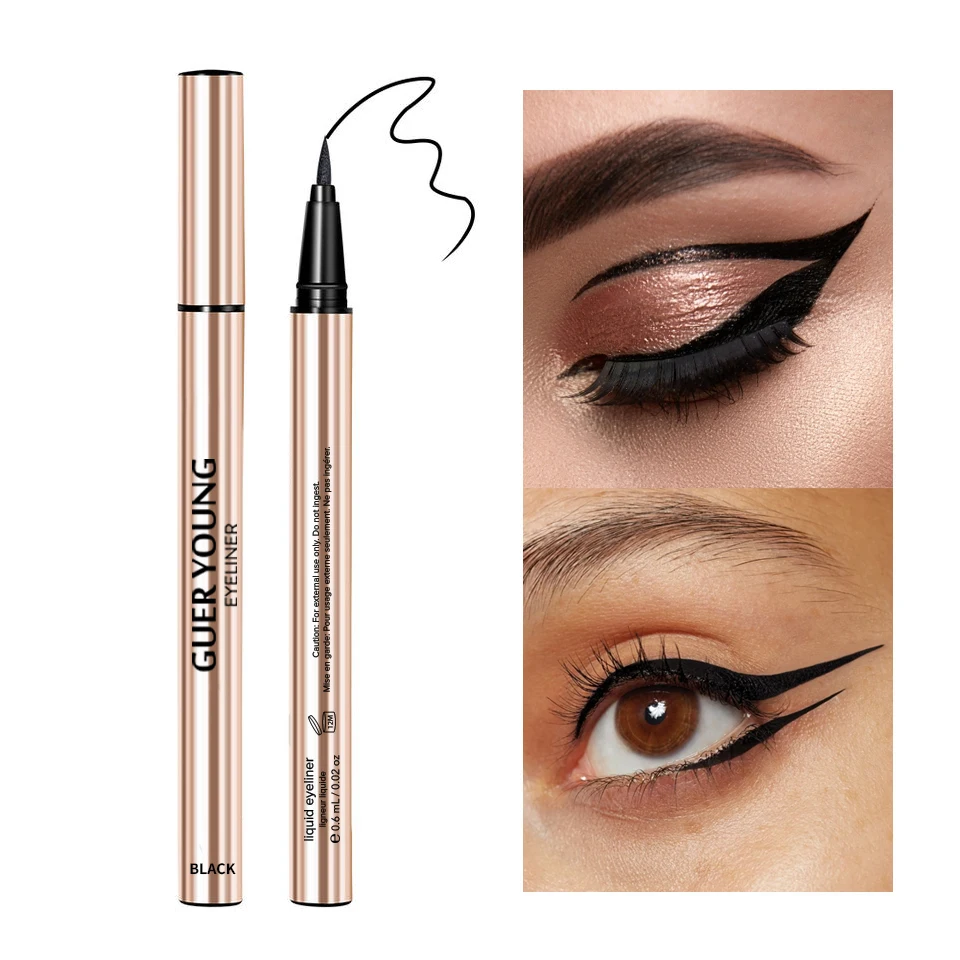 Guer Young Waterdichte Sneldrogende Langdurige Eyeliner Potlood Make-Up Wreedheid Gratis Veganistische Zwarte Vloeibare Eyeliner Pen