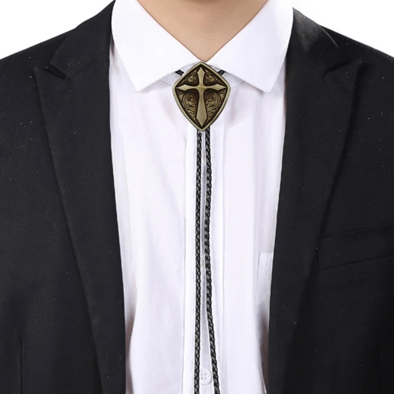 Vintage Bolo Ties for Women Men Shield Neckties Western Cowboy Necklace Bolo Tie Music Concert Rodeos Neckwear