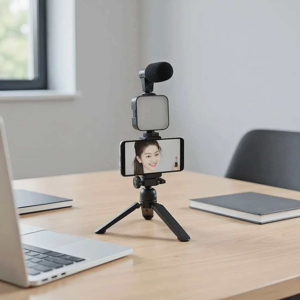 

Комплект для видеоблогов: штатив для смартфона с мини-микрофоном и светодиодной заполняющей подсветкой