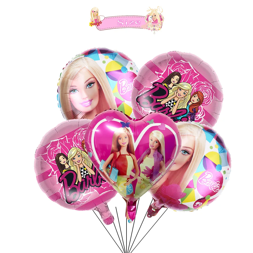 5Pcs 18inch Barbie Doll Birthday Party Supplies Foil Helium Balloon Kids DIY Gift Party Decoration Pink Princess Cartoon Wedding