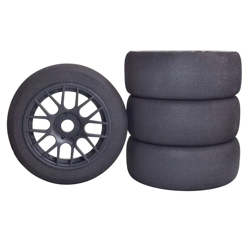 4pcs 1/8 4WD Nitro Off Sponge Tires Flat RunWheel Rim 17mm Hex for 1/8 RV Racing Flat Run S86E Hongnuo X3GT Sponge Tires