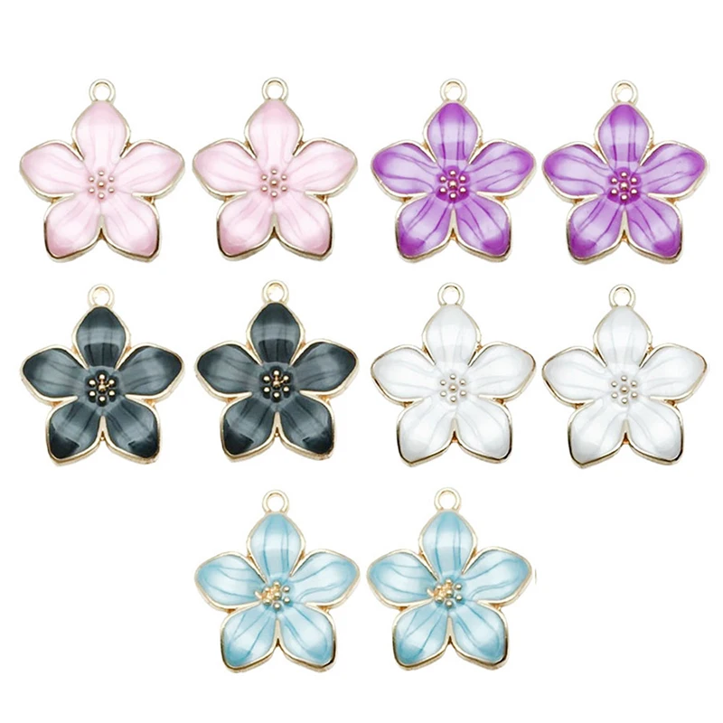 

20pcs/lot DIY Mix Jewelry Accessories Alloy Oil Pearl Luster Five-petaled Flower Large cherry blossom Pendant For Bracelet