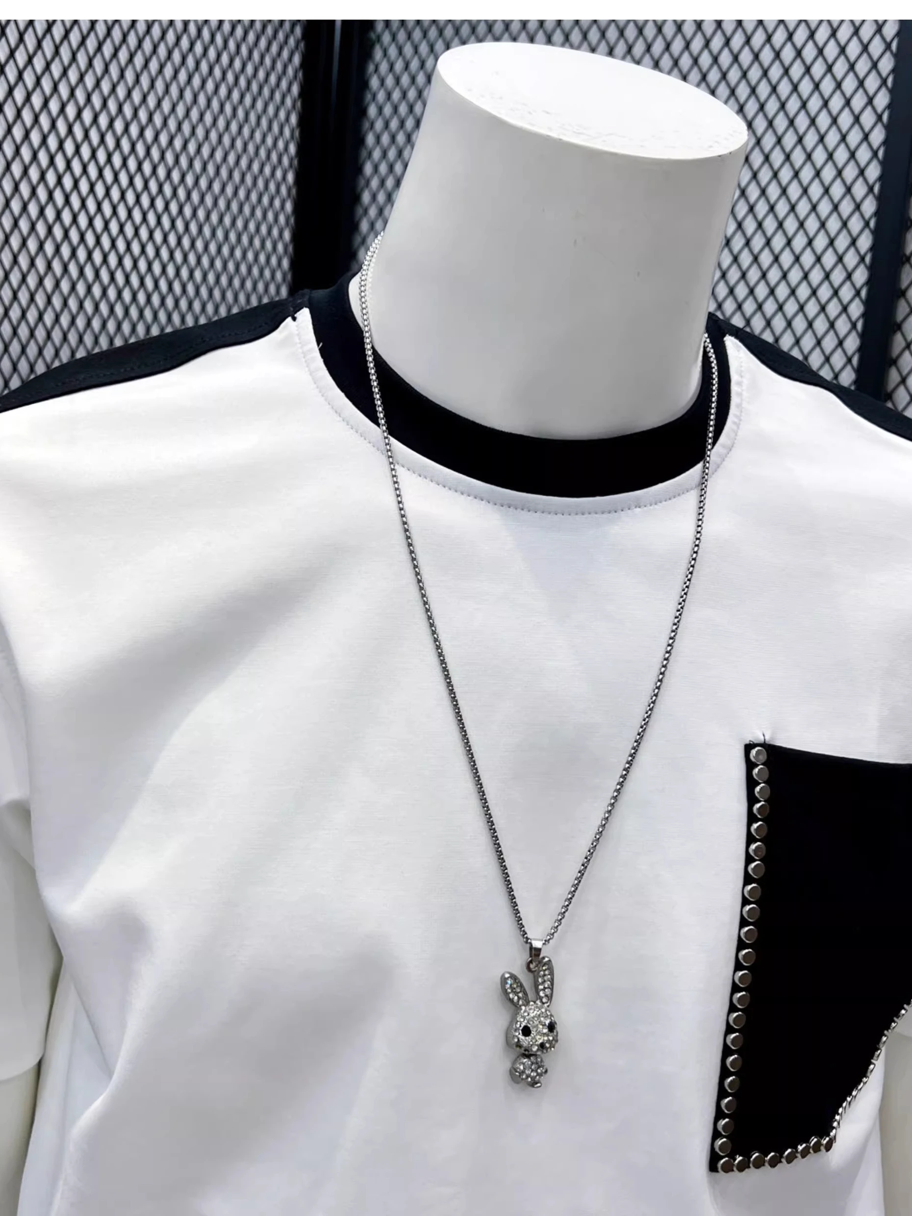 Men's Loose Fit Short Sleeve T-Shirt Breathable Splice Design Cotton Fashion Sun Protection  Summer Original Luxury Shirt