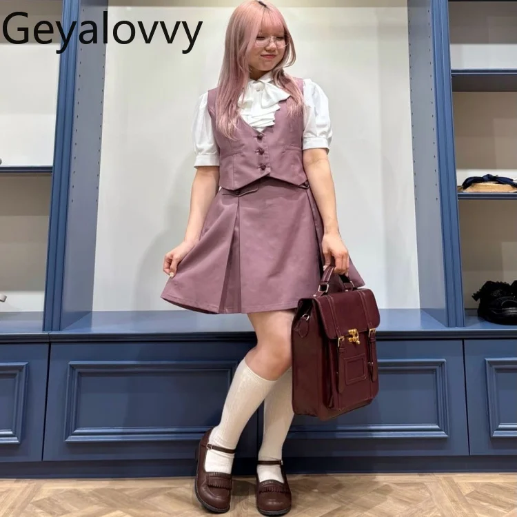 ملابس نسائية مكونة من قطعتين على طراز الكلية اليابانية متعددة الاستخدامات وأنيقة أساسية بدون أكمام، طقم سترة وتنورة كاجوال، طقم صيفي أنيق #4