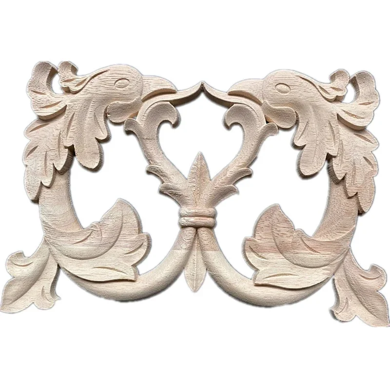 Carved Unpainted Wood Furniture Window Corner Wooden Applique Onlay Wood Figurines Furniture Cabinet Door Frame Wall Home Decor