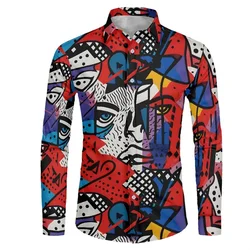 Men's long sleeved shirt Fun Art pattern 3D printed top for spring and autumn new fashion casual men's unisex clothing