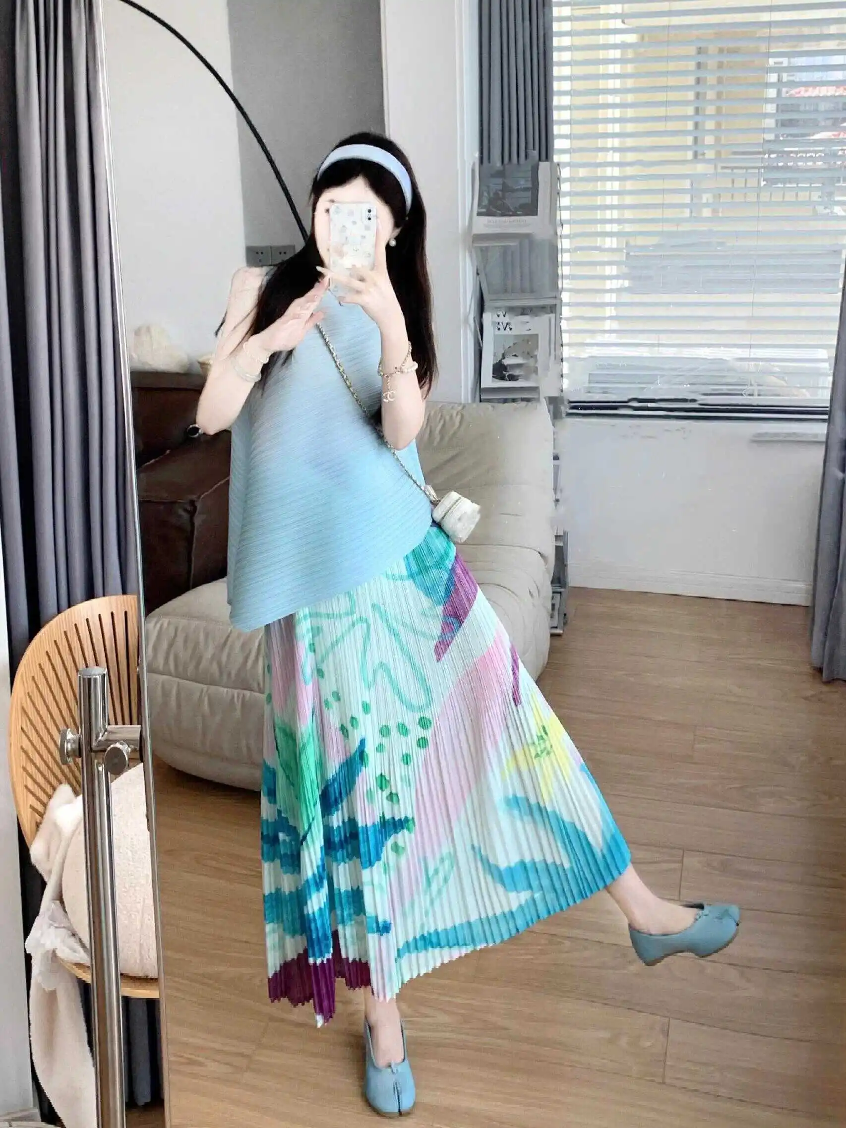 Princess Skirt 2026 Summer Small Design Sense Pleated Print Slim A-Line Large Size Forest System Semi-Body Skirt High Waist P...