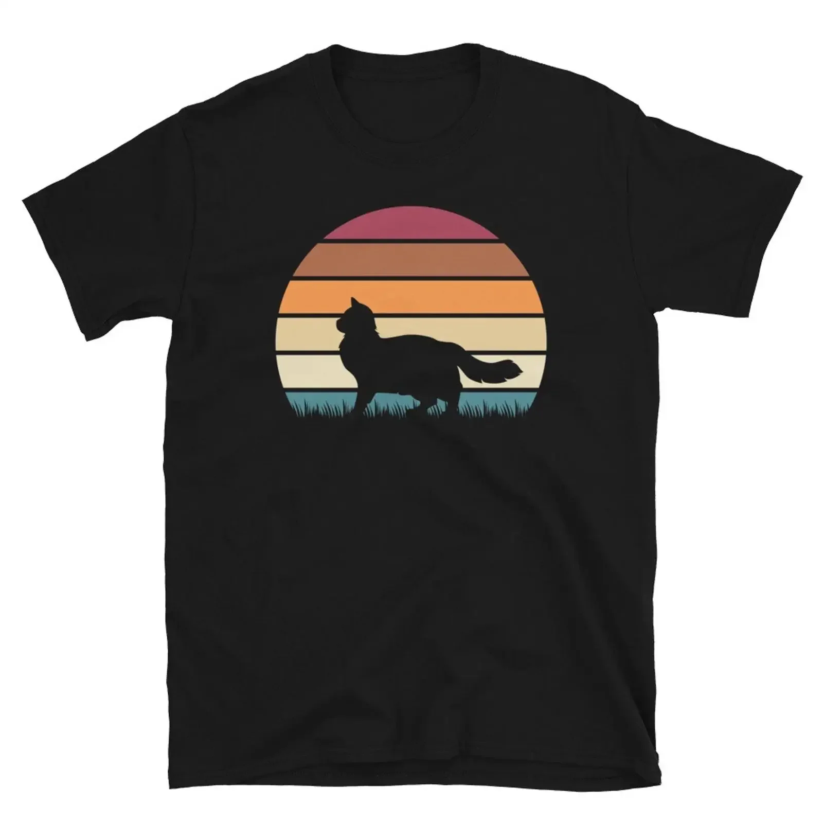 Retro Sonnenuntergang Kätzchen Feline Haustier Stoffpuppe Katze Kurzarm T Shirt vintage Washed designer clothes fashion Soft