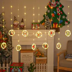 Christmas LED Curtain Lights USB Powered Fairy String Lights with Santa for Indoor Outdoor Xmas Party Home Decor Wedding Garden