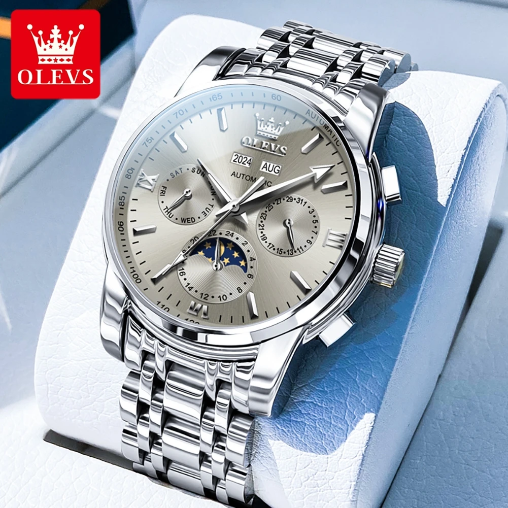 

OLEVS 6633 Moon Phase Watch for Man Multi-function Chronograph High end Waterproof Luminous Men Watches