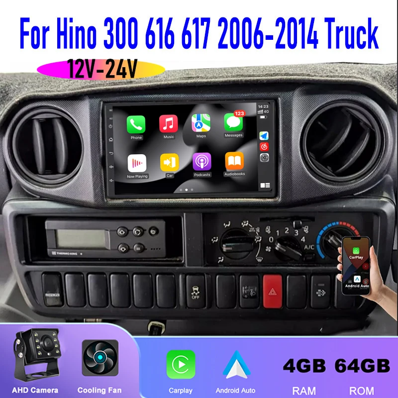 Radio Estéreo para Auto de 7 Pulgadas para Camiones Hino 300 616 617 2006-2014 de 12-24V, con Apple CarPlay, Android 15, Unidad Principal Inteligente, Cámara, GPS