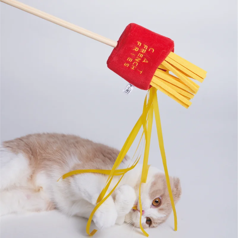 Chef Stick Cute Cat Teaser Toy Hot Pot French Fries Ramein Noodle Elastic Wand Stick Chef Gourmet Food Kitten Cute Noodle Play