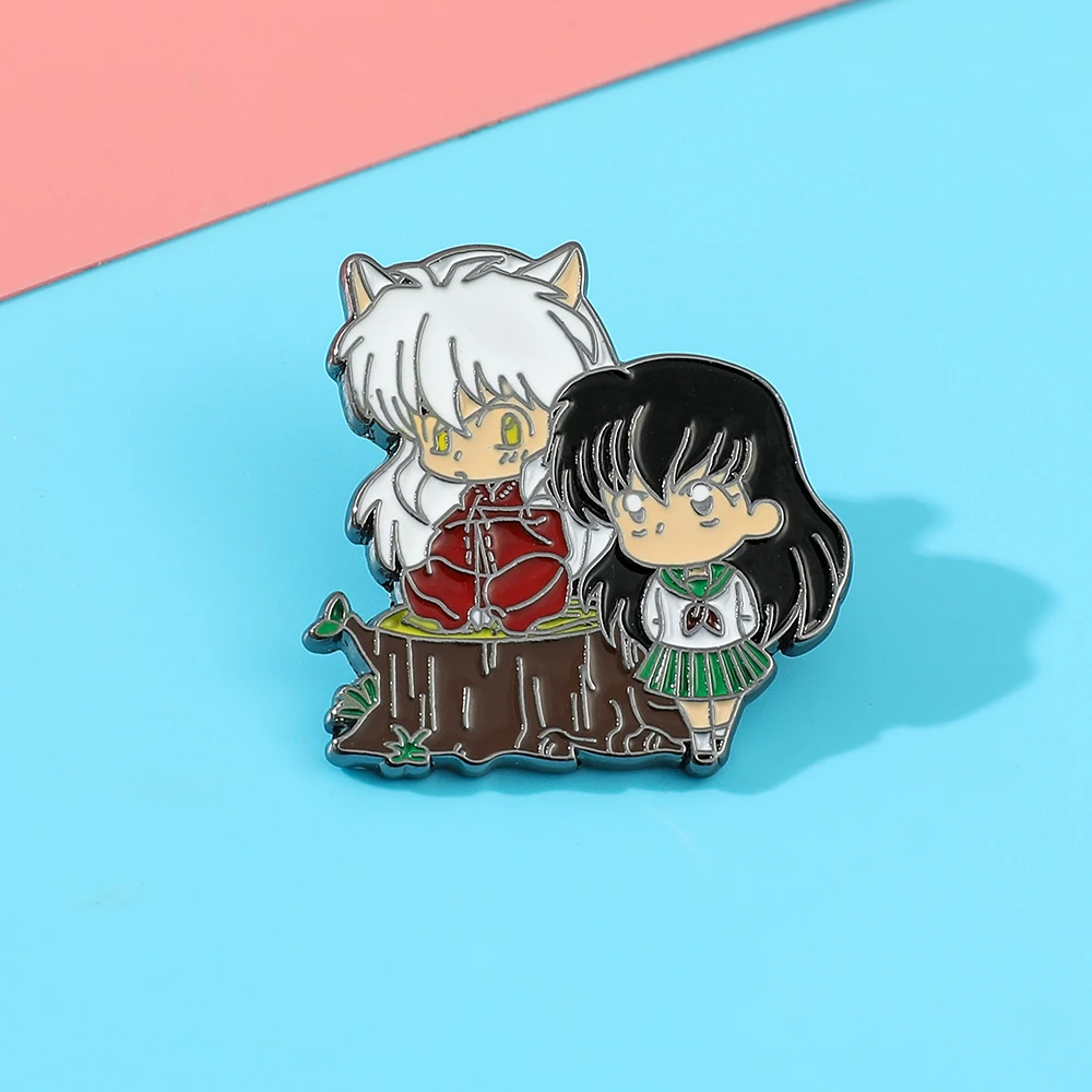 Anime Inuyasha Enamel Brooch Cartoon Cute Higurashi Kagome Lapel Pin for Fans Badge Jacket Jewelry Backpack Ornament Toy Gifts