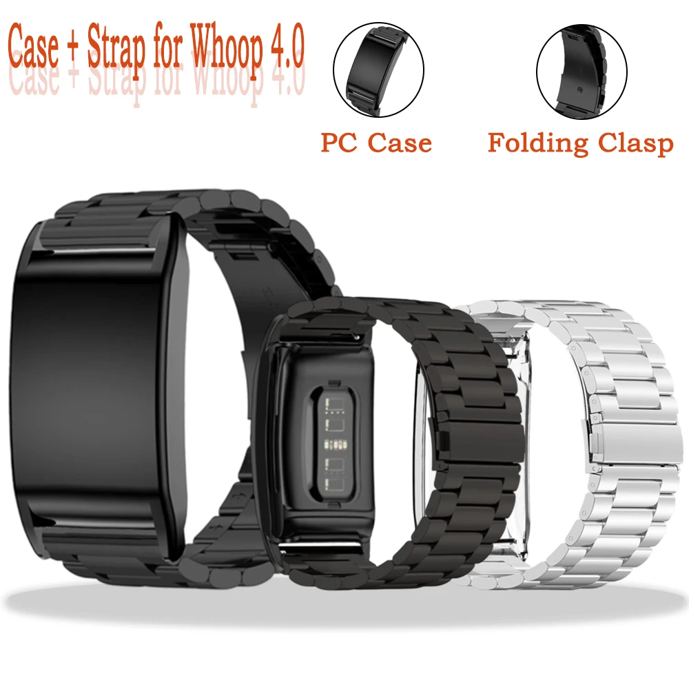 2PC Stainless Steel Strap+PC Protective Case for WHOOP 4.0 Fitness Tracker Smart Watch Replacement Watchband