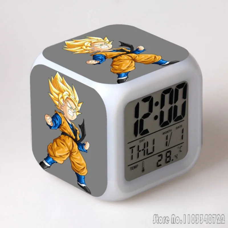 Anime Dragon Ball Super Colorful Alarm Clock Creative Student 8x8x8cm LED Cube with Colorful Light Display Time Week Month